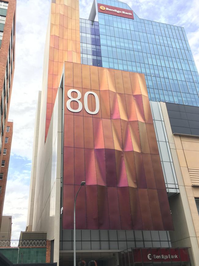 The stainless steel facade of the office tower at 80 Grenfell Street, Adelaide. Picture: Andrew O'Grady