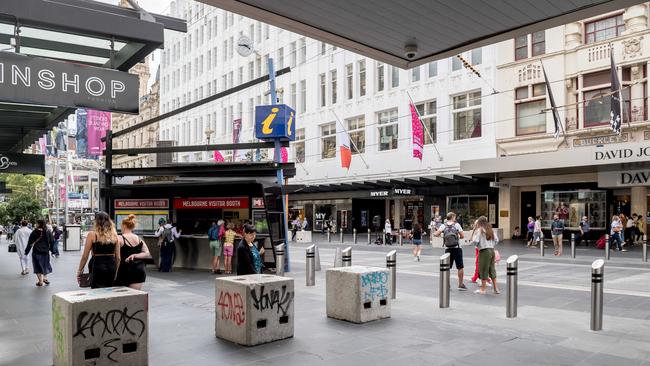 Bourke St Mall today. Picture: Jake Nowakowski