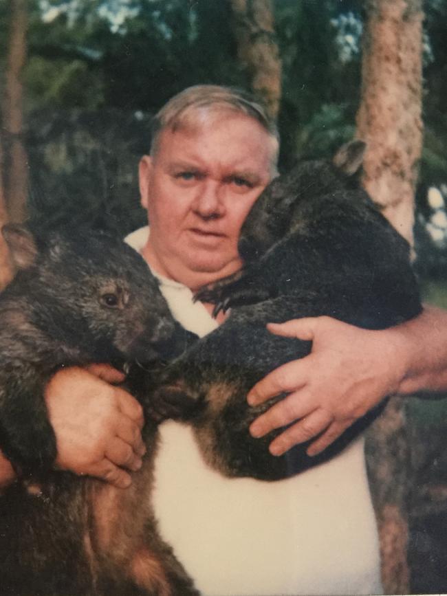 Jeanette's late husband Frank with the twin Fatso wombats.