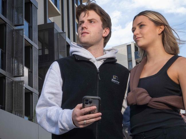 Monash University students Tess Johnson and Rory McLeod, two friends that are looking to buy their first apartment and break into the housing market. Picture: Tony Gough