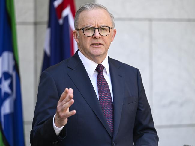 CANBERRA, AUSTRALIA  - NewsWire Photos - February 5, 2025: Prime Minister Anthony Albanese and Minister for Health and Aged Care Mark Butler hold a press conference at Parliament House in Canberra NewsWire / Martin Ollman