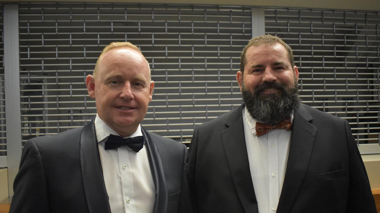 Linked Group Services representative Jason Sharan and 4PS Software representative Mick Storch at the 2020 Queensland Mining Awards at the MECC, Mackay, on Wednesday September 23. Picture: Zizi Averill