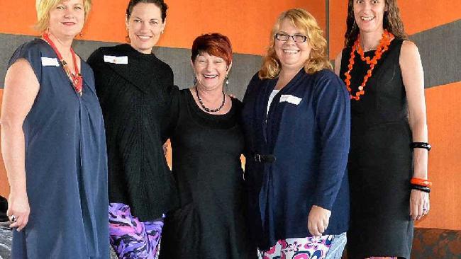 Organisers Sue Hamlet, Nicole Kane, Julia Keogh, Shannon Aspinall and Corinne Butler were all sporting Soul Trend leggings at the WOW breakfast yesterday. Picture: Kirstin Payne