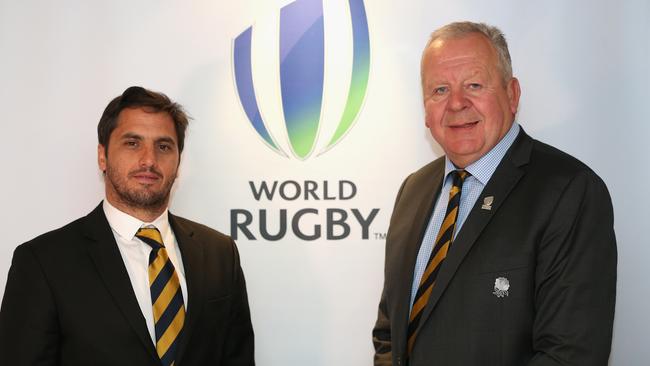 World Rugby chair Bill Beaumont, right, and his challenger for the top job, Agustin Pichot. Picture: Getty Images