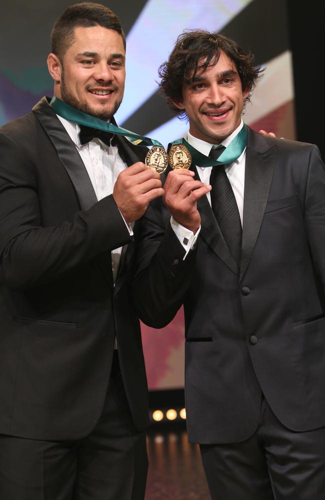 Jarryd Hayne and Johnathan Thurston joint winners of the the 2014 Dally M medal.