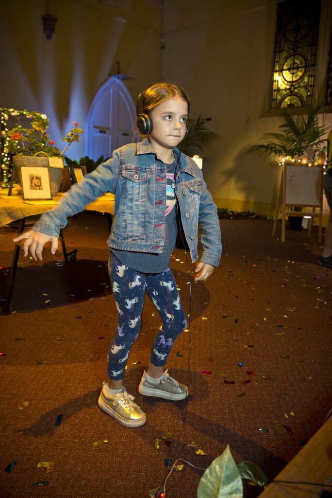 Elise Parker gets her daggy dance on in the Garden of Curiosity of the Curious Arts Festival, Saturday, March 16, 2019. Picture: Kevin Farmer