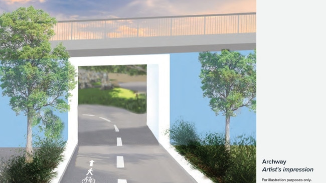 Two narrow pedestrian underpasses under the tram bridge will be widened to allow safer passage. Picture: Supplied