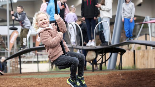 Haley Jaeger on the flying fox at Kingston Park. Picture Chris Kidd