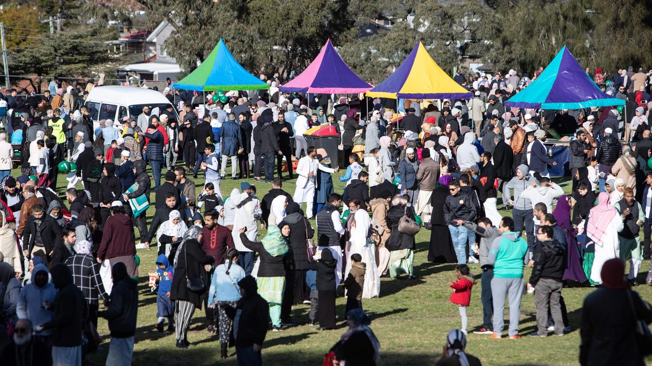 Thousands of people gathered for Eid al-Adha celebrations at Roberts Park, Greenacre. Picture: Julian Andrews. Photos can be purchased from newsphotos.com.au