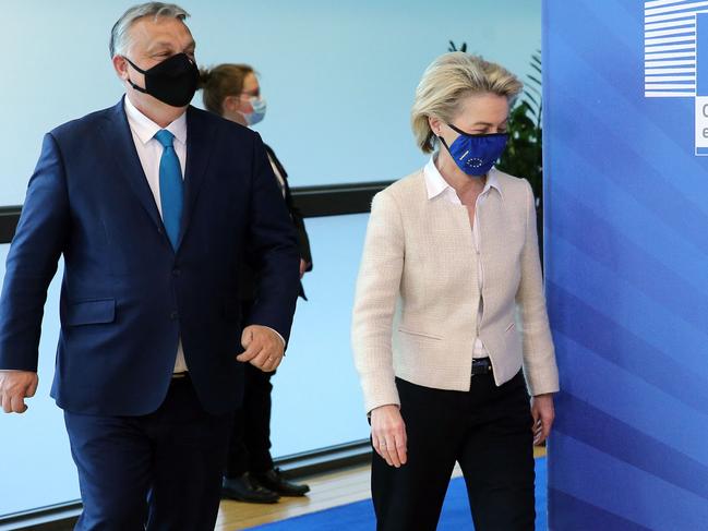 European Commission President Ursula von der Leyen says the EU will secure enough doses to immunise 70 per cent of adults by the end of July. Picture: AFP