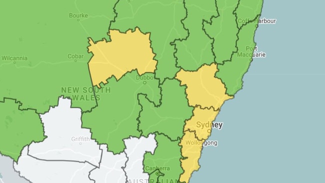 Fire danger rating in NSW for Saturday. Picture NSW RFS