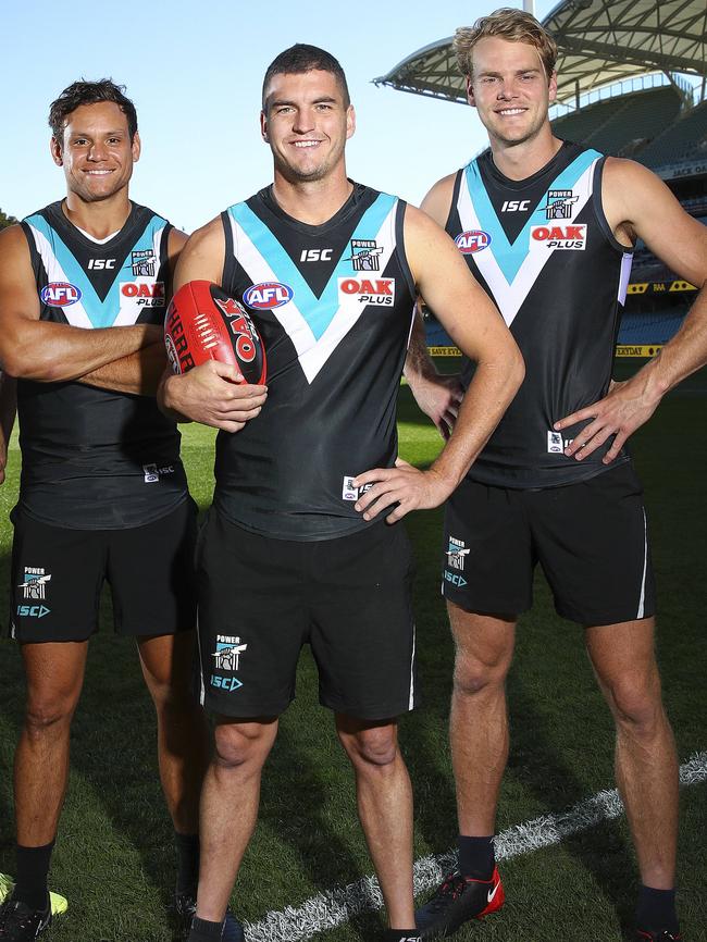 Steven Motlop, Tom Rockliff and Jack Watts are all playing their first Showdowns on Saturday. Picture: Sarah Reed