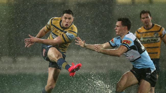 Mitchell Moses starred for the Eels in the wet and wild match against the Cronulla Sharks in round 13 of the NRL.