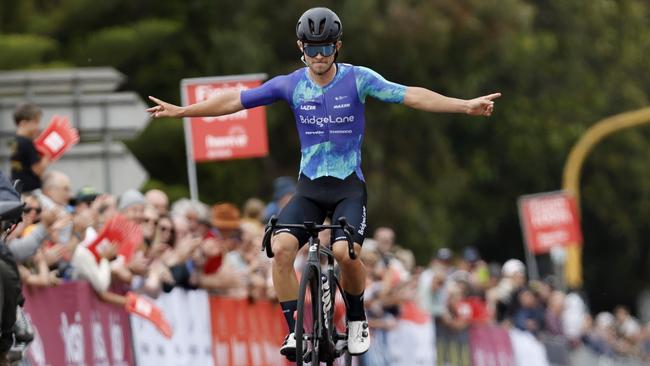 Tristan Saunders won his first Powercor Melbourne to Warrnambool Cycling Classic on February 4, 2023, Victoria, Australia. Photo by Con Chronis