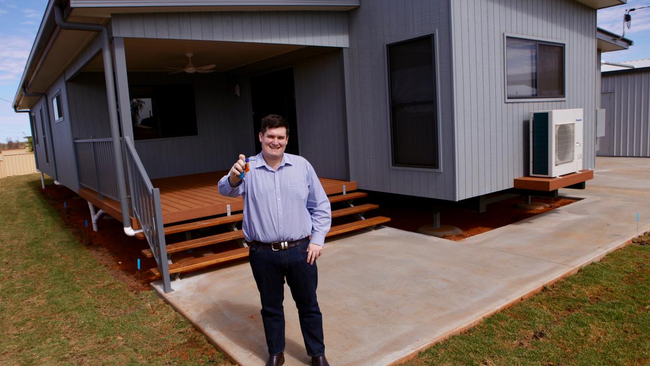 Quilpie Shire Council CEO Justin Hancock in front of his new house after having to live in a nursing home when he first moved to the region. Picture: Supplied.