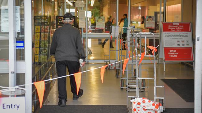 Shoppers at a Coles store in Coburg at the beginning of the pandemic. Picture: Jason Edwards