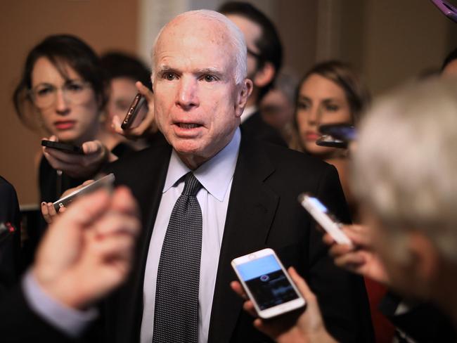 US Senator John McCain leaves a meeting where a new version of a GOP healthcare bill was unveiled to Republican senators in Washington, DC on July 13, 2017. Picture: Chip Somodevilla/Getty Images/AFP