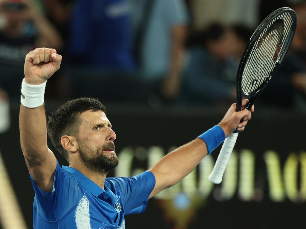 Novak Djokovic celebrates victory against Carlos Alcaraz. Picture: Getty Images