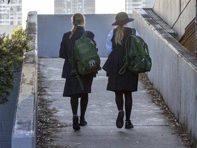 BRISBANE AUSTRALIA - NewsWire Photos AUGUST 12, 2021: Education stock of students from the South Brisbane area leaving school for the day. NCA NewsWire / Sarah Marshall