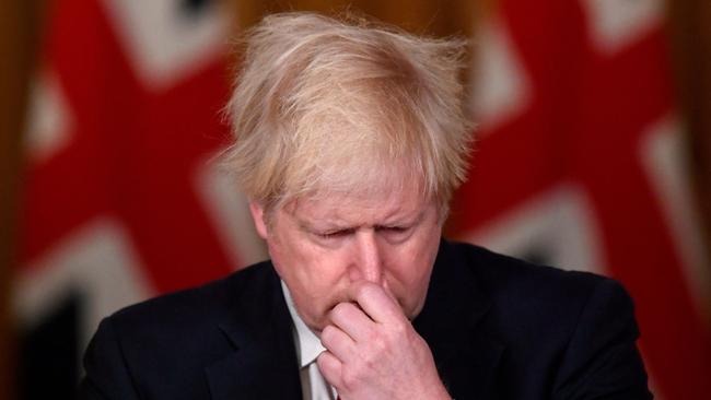 Britain's Prime Minister Boris Johnson announces Tier 4 restrictions at a virtual press conference overnight. Picture: AFP