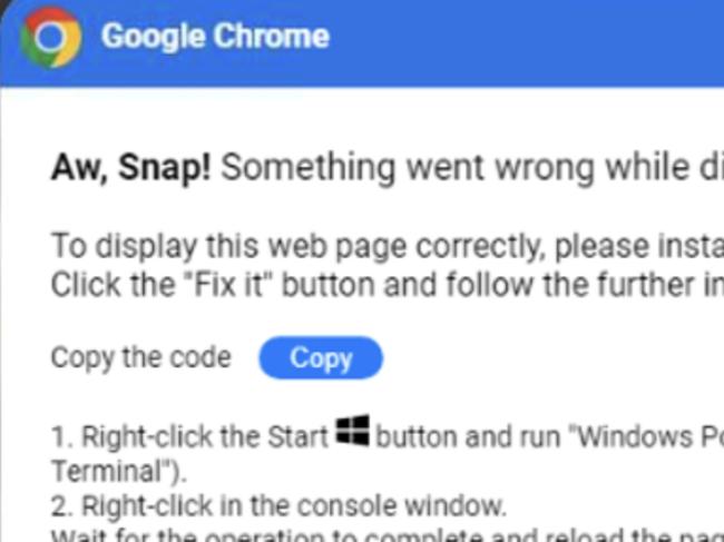 Cybersecurity company Proofpoint has warned Google Chrome users to be aware of popup notifications that claim an error has occurred while trying to open a document or webpage. It's the latest tactic being used by scammers to infect computers with malware.. Picture: Supplied