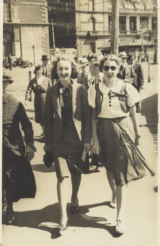 Dorothy May Moore with her friend Iris Micky on their lunch break in Parramatta. Picture: Supplied