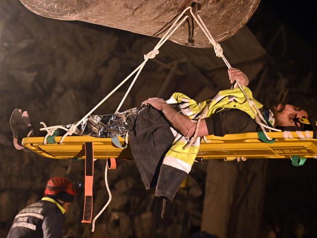 Muhammed Habib, 27, is rescued from rubble 140 hours after 7.7 and 7.6 magnitude earthquakes hit multiple provinces of Turkey including Kahramanmaras. Picture: Getty Images