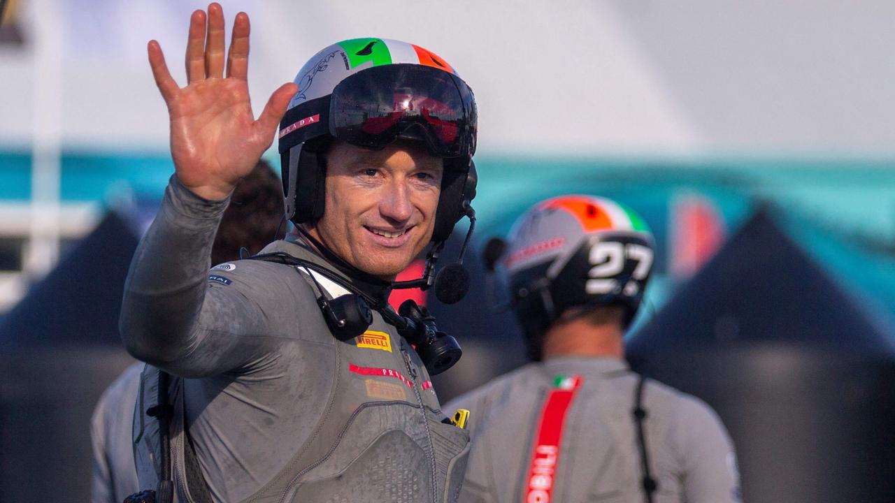 Australian Jimmy Spithill of Luna Rossa Prada Pirelli team celebrating after winning the final of 2021 Prada Cup, the 36th America's Cup challenger series.
