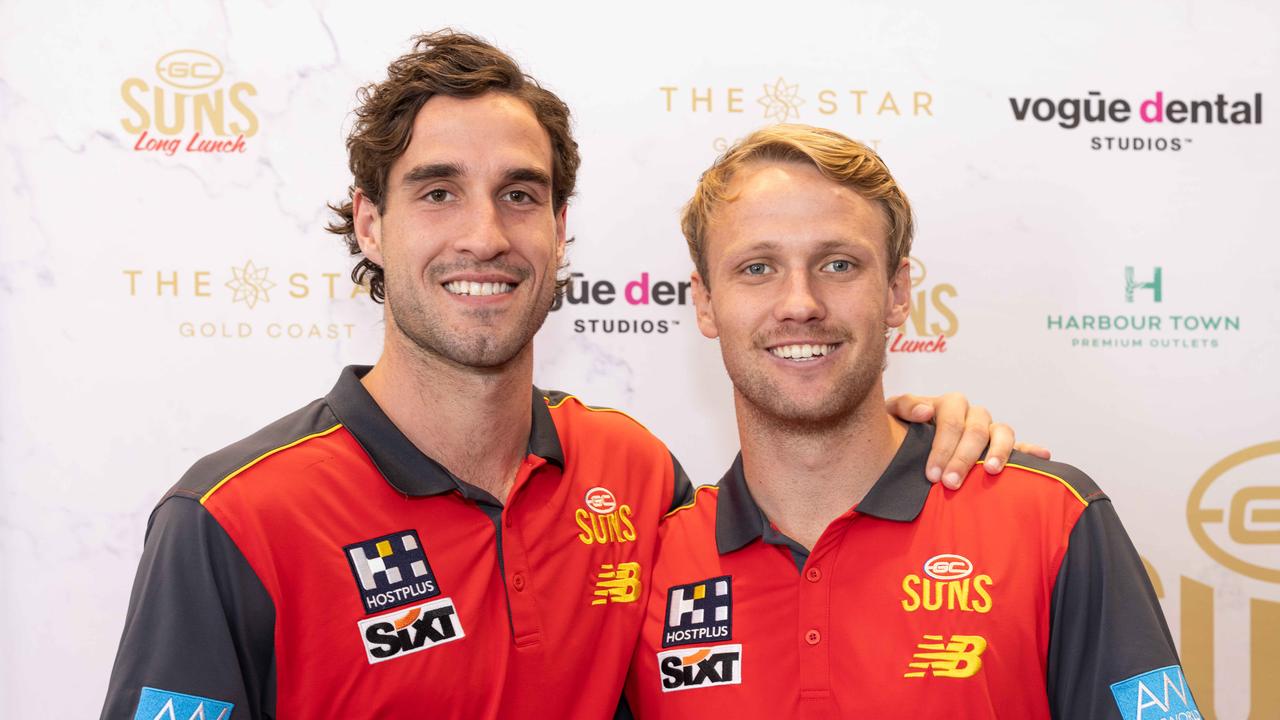 Ben King and Jack Lukosius at the Gold Coast Suns Long Lunch at The Star Gold Coast. Picture: Celeste Humphrey (The Pulse with Portia Large).