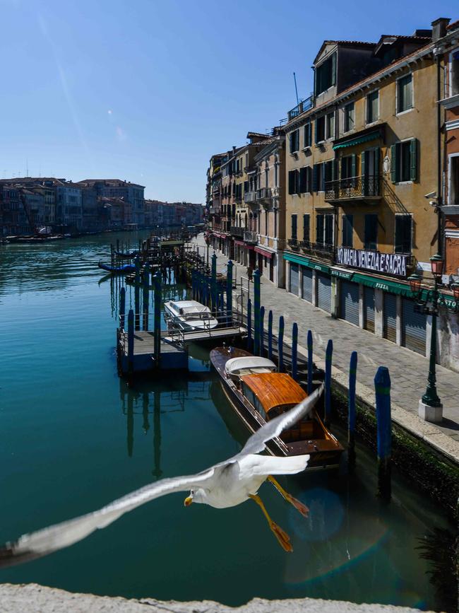 The Grand Canal in Venice during the country’s lockdown. Picture: Andrea Pattaro/AFP