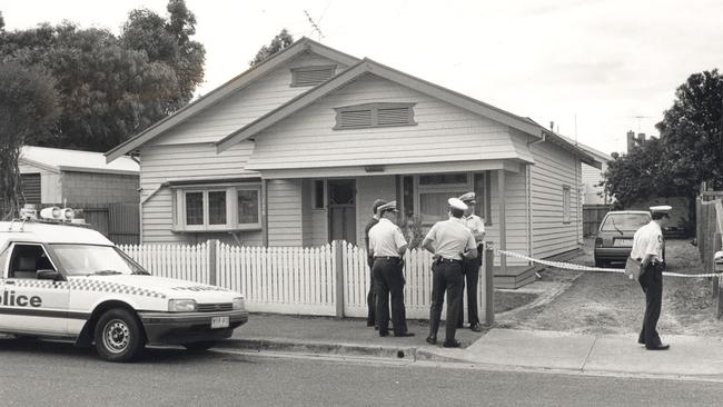 Police outside Annette Steward’s house after her murder.