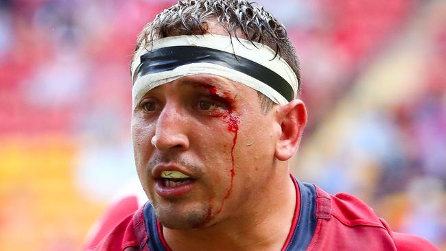 Red's JP Smith looks on during the Super Rugby match between Australia's Queensland Reds and South Africa's Golden Lions in Brisbane on April 28, 2018.  / AFP PHOTO / Patrick HAMILTON / -- IMAGE RESTRICTED TO EDITORIAL USE - STRICTLY NO COMMERCIAL USE --