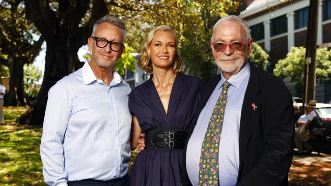 Greg Fisher, Sarah Murdoch and David Polson at the launch of Qtopia Sydney at The Bandstand in Green Park and Building 11 at the National Art School in 2023. Picture: Richard Dobson