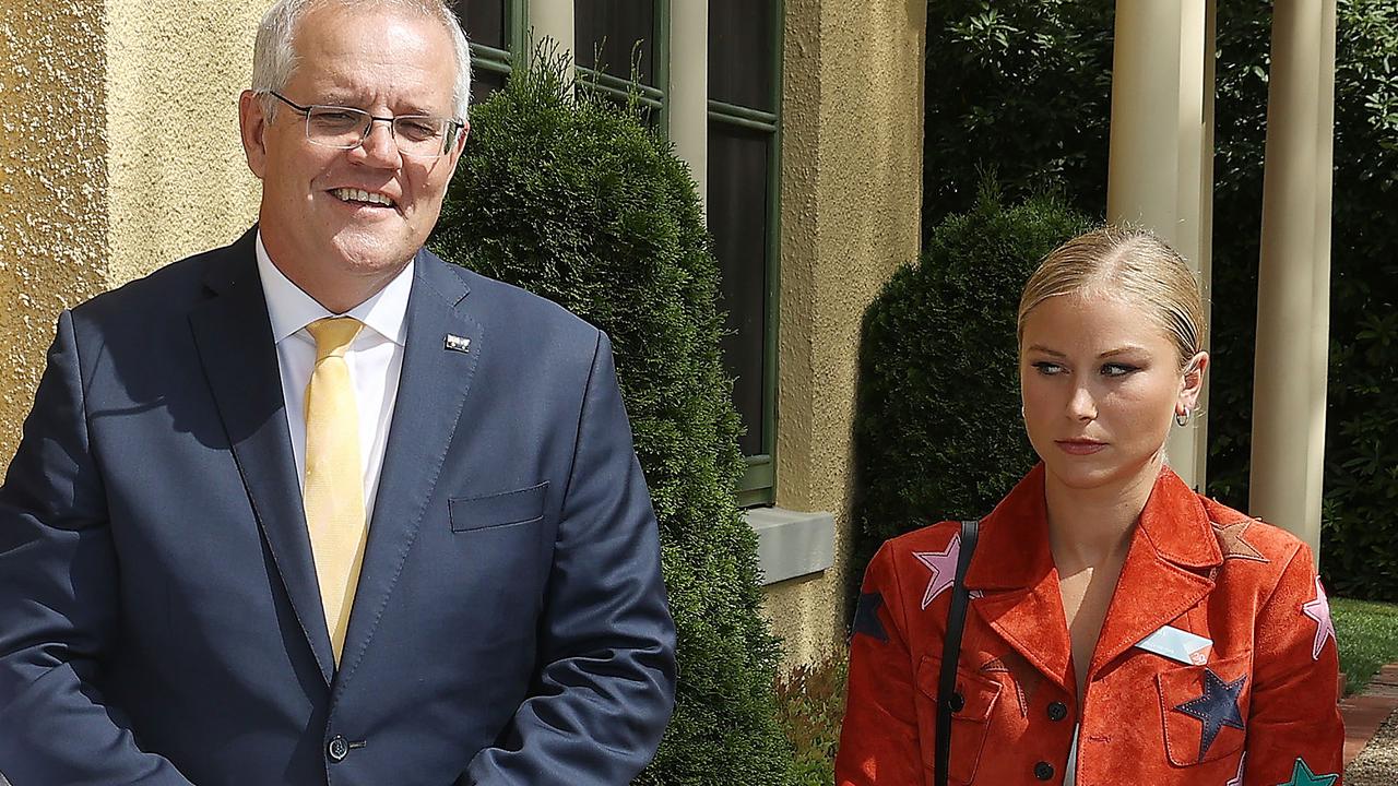 Grace Tame photographed next to Scott Morrison at the 2022 Australian of the Year Finalists Morning Tea. Picture: Gary Ramage/NCA NewsWire