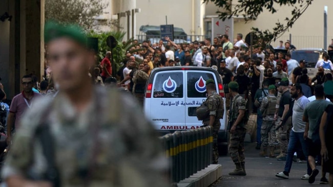 Lebanese soldiers securing an area for the wounded in Beirut after an Israeli attack Tuesday on Hezbollah targets. Picture: Marwan Naamani/Zuma Press/WSJ