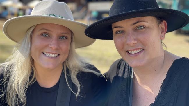 Candice and Christie McPhail, from North Brisbane, enjoy day one of the 2024 Gympie Muster, at the Amamoor State Forest on August 22, 2024.