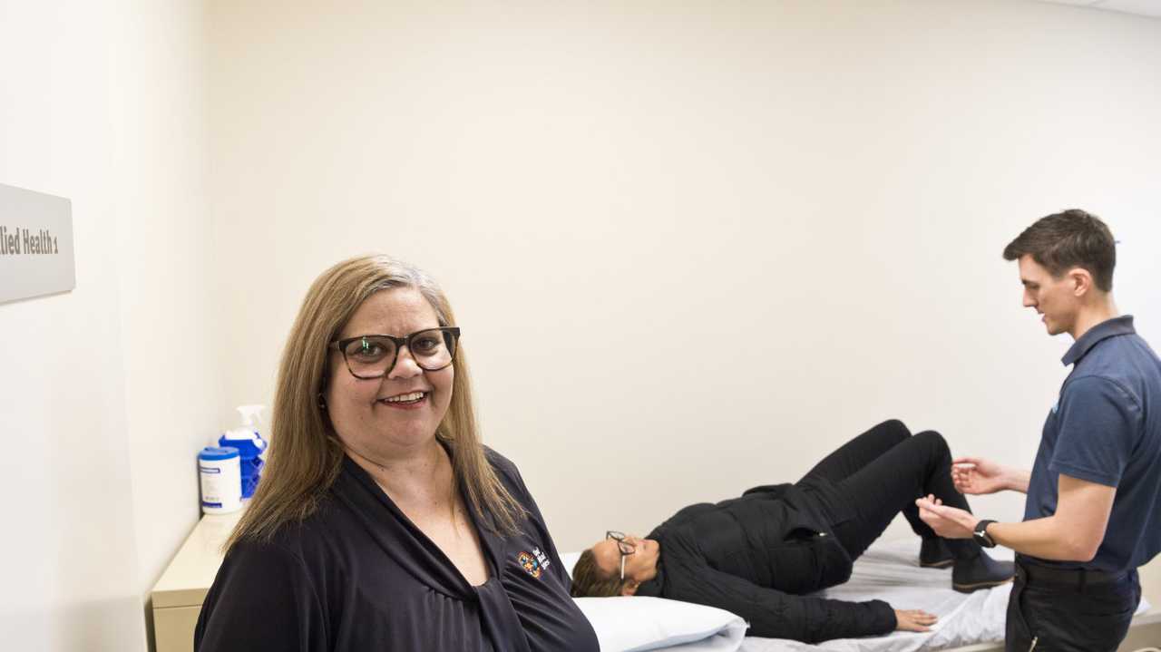 Chantal Draper (front) of Carbal Medical Services with Karen Boney and Kyle Pringle of The Fit Lab as federal funding for an allied health project to be run by Carbal is announced, Monday, June 22, 2020. Picture: Kevin Farmer