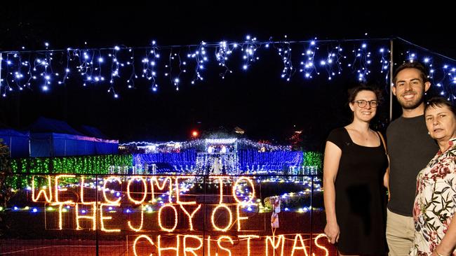 (From left) Alex Griffiths, Brett Martin and Desley Diamond. Christmas Wonderland at the Botanical Gardens, Queens Park. Picture: Nev Madsen. Saturday 7th Dec, 2019