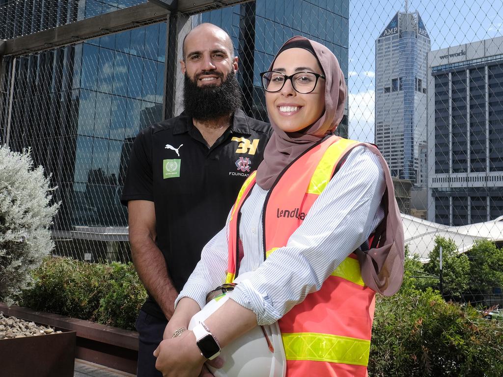 Bachar Houli with Rayann Malellari during the announcement of the partnership created to address equity and gender in the construction industry. Picture: Luis Enrique Ascui / NCA NewsWire