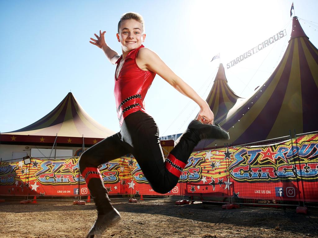 SUNDAY TELEGRAPH ONLY - EMBARGOED FOR JULY 29 - Pictured at Stardust Circus is performer Cassius West 13. Picture: Tim Hunter.