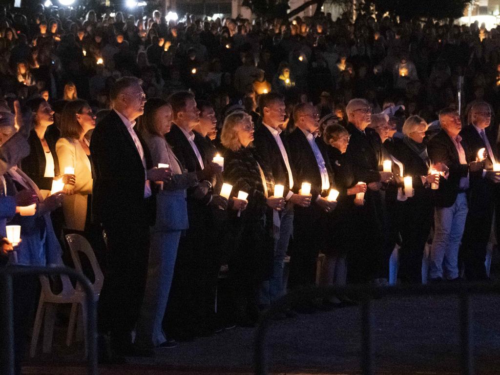 Images and displays collected from the tributes and the vigil have been put on display at the Oxford St Mall at Bondi Junction. Picture: NewsWire / Monique Harmer