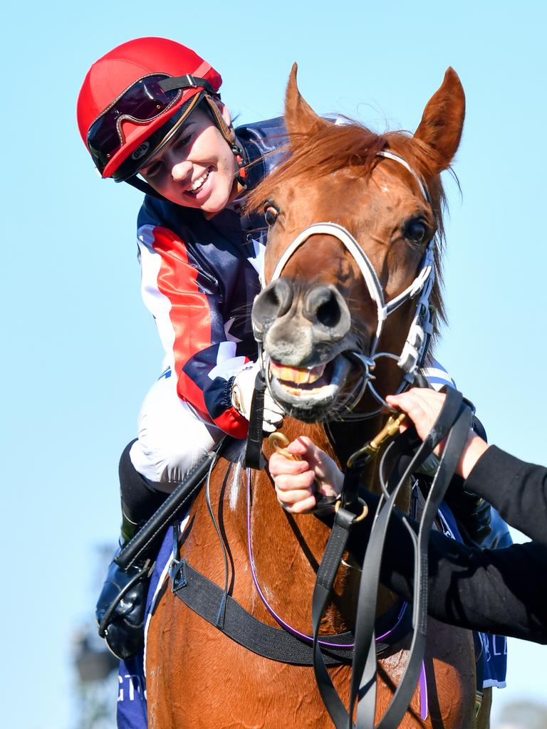 Raquel Clark returns to scale after her success the Danehill Stakes.