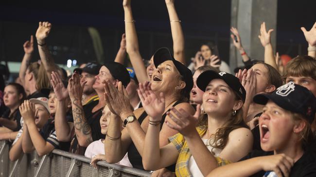 The crowd enjoying Hilltop Hoods at NTI Townsville 500 Supercars concert on Saturday night.