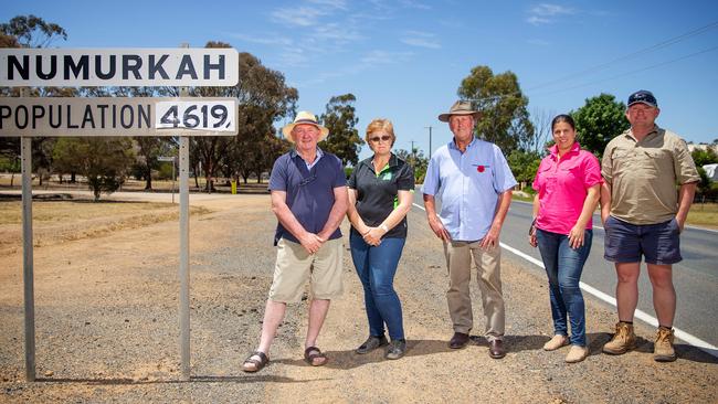 Dudley Bryant, Anita Seiter, Cr Ed Cox, and dairy farmers Monique and Mark Bryant are leading the charge to fight and save Numurkah. Picture: Mark Stewart