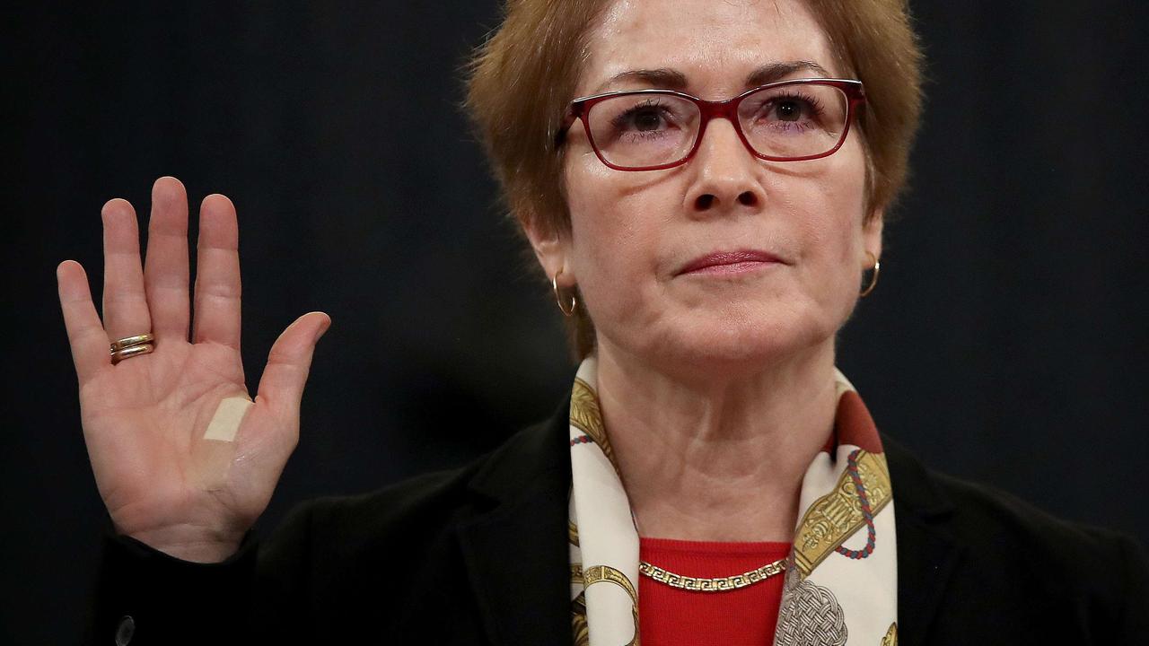 Marie Yovanovitch being sworn in for her testimony to Congress overnight. Picture: Drew Angerer/Getty Images/AFP