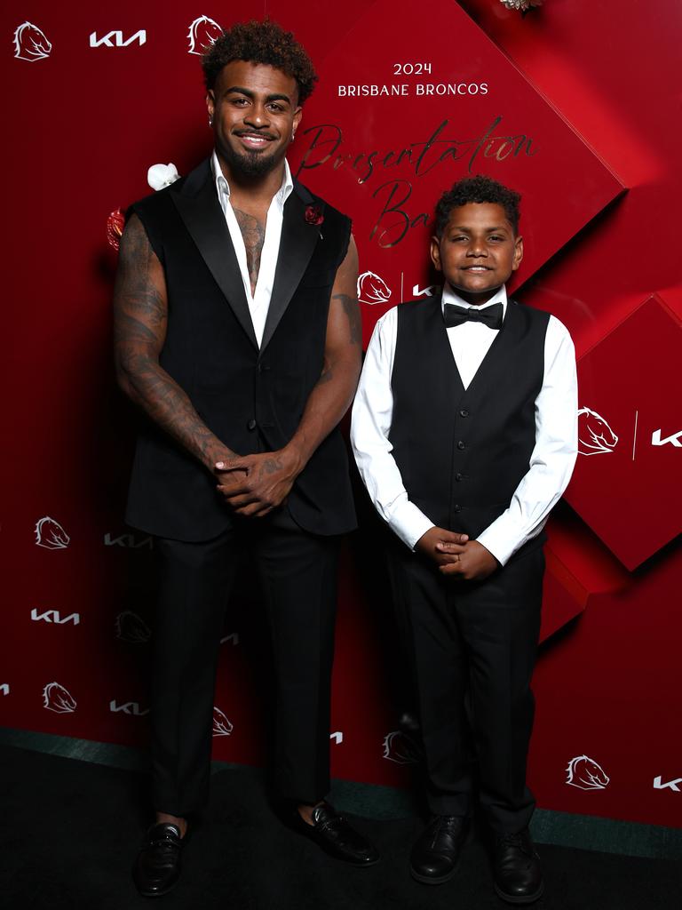 Ezra Mam and nephew Javan Mam at the Broncos awards night. Picture: David Clark