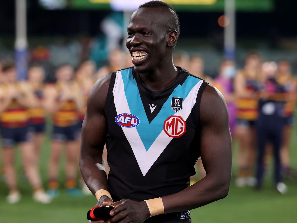 Aliir was superb for Port Adelaide in its narrow win over the Crows on Saturday night. (Photo by James Elsby/AFL Photos via Getty Images)