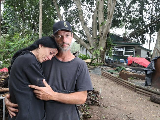 Kriedeman Rd at Guanaba was unrecognizable after storms then floods tore through the area. Lauren and Michael Bulman devastated after storms then floods tore through their property. Picture Glenn Hampson