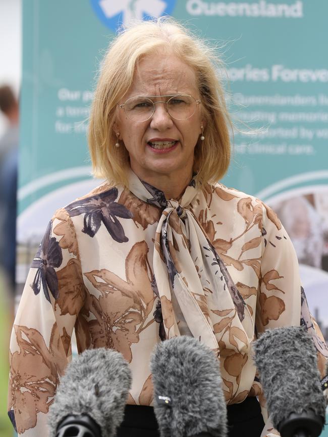 Jeannette Young speaks to reporters. Picture: Annette Dew.