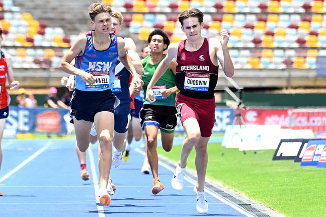 Taylor Goodwin (right). Australian All Schools track and field championships in Brisbane. Saturday December 7, 2024. Picture John Gass